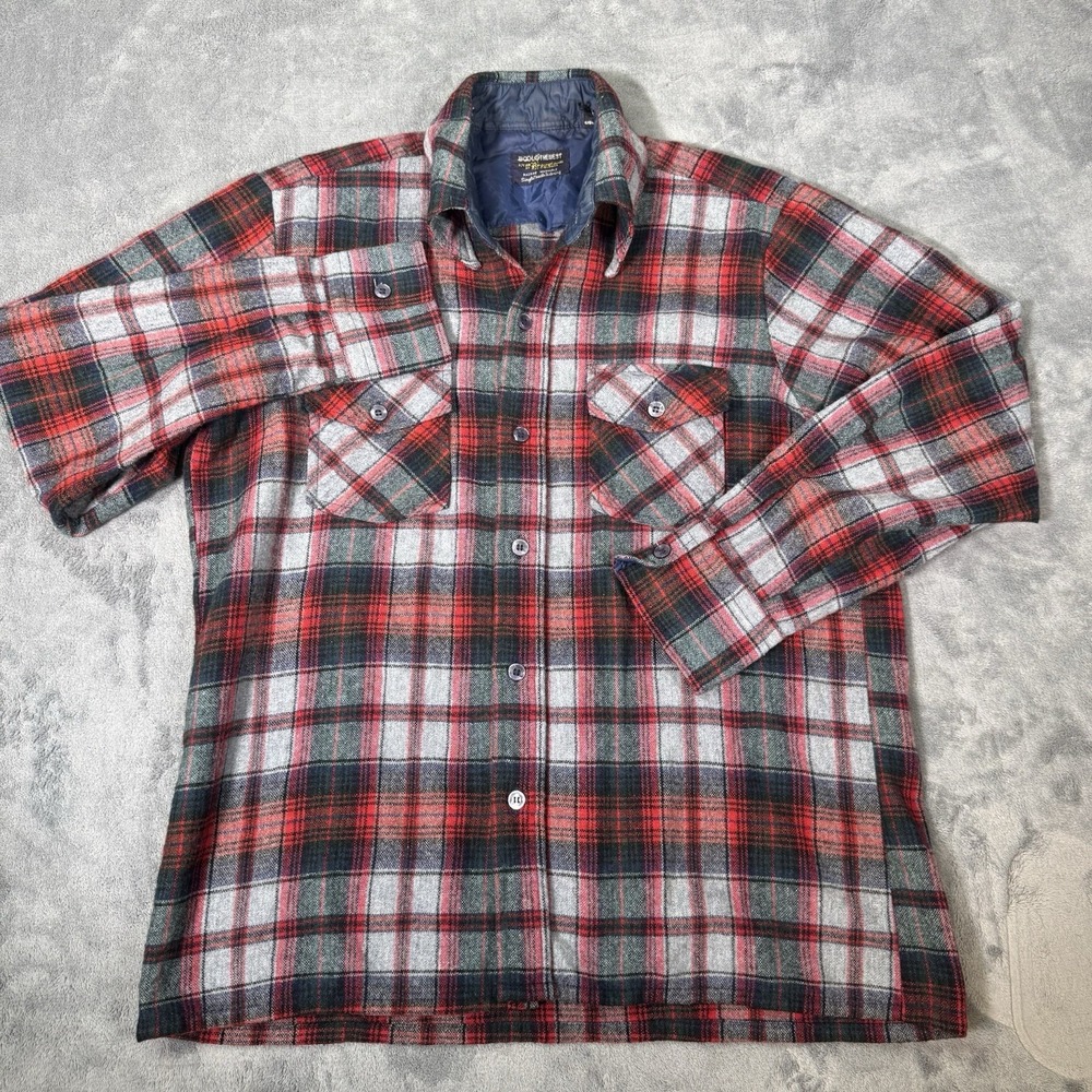 Vintage Brewster Wool O'‎ The West Plaid Flannel Shirt Red Windowpane Medium